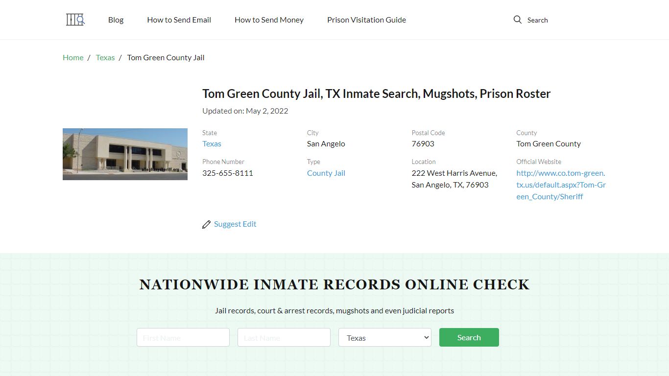 Tom Green County Jail, TX Inmate Search, Mugshots, Prison ...